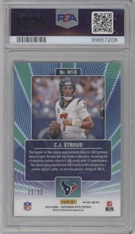 C.J. Stroud from the 2023 Panini Contenders Optic set featuring a Red/White/Blue  parallel graded by PSA and given an overall grade of 9.