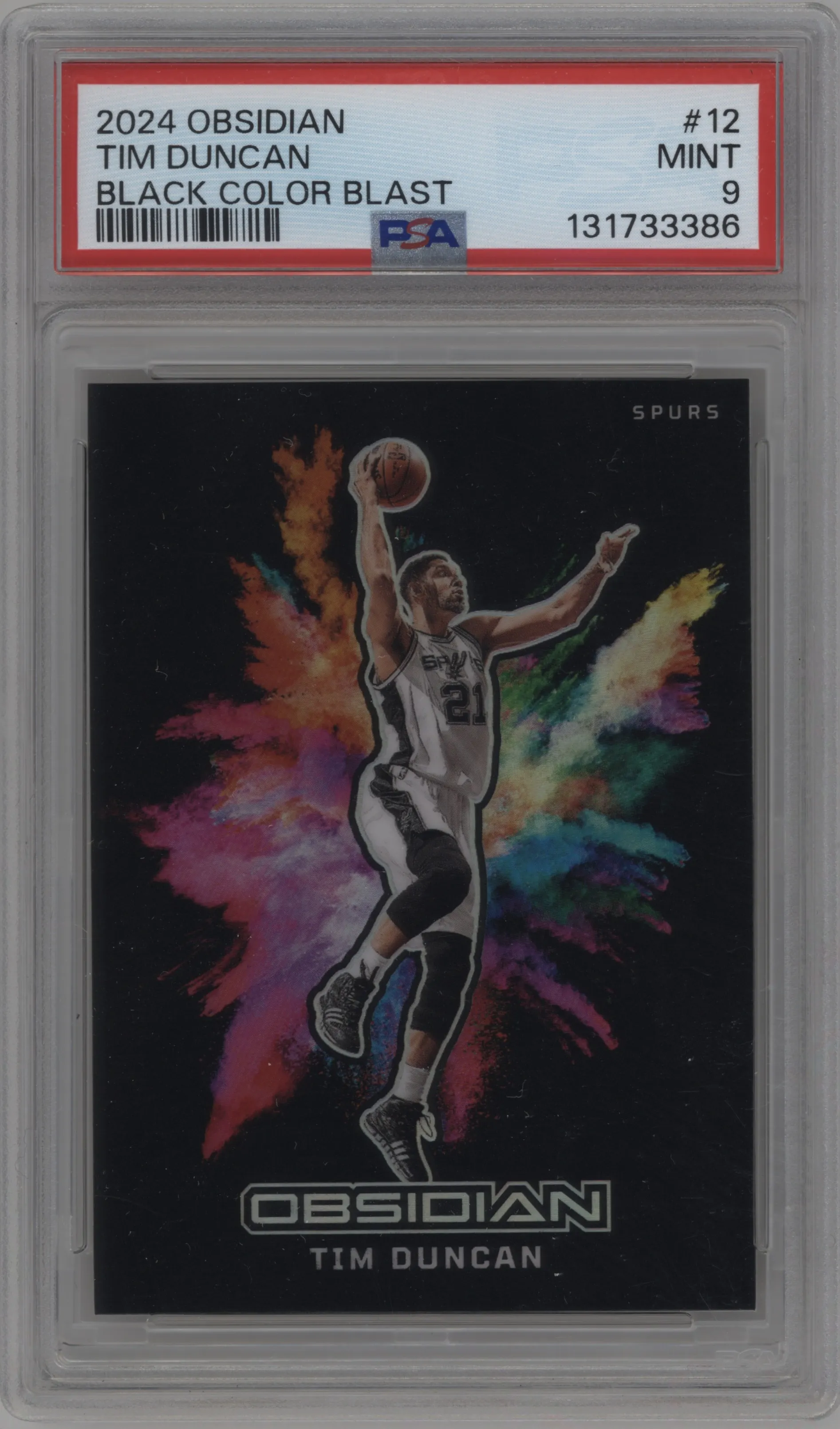 2024 Panini Obsidian Black Color Blast Tim Duncan #12 PSA 9