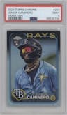 Junior Caminero from the 2024 Topps Chrome set graded by PSA and given an overall grade of 9.