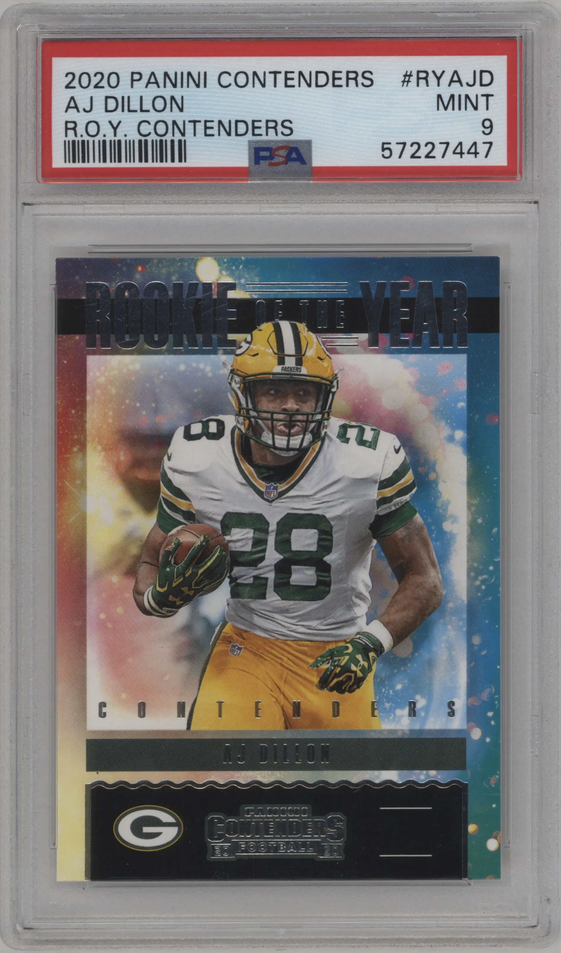 2020 Panini Contenders ROY Contenders AJ Dillon PSA 9