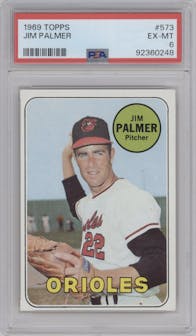 Jim Palmer from the 1969 Topps set graded by PSA and given an overall grade of 6.