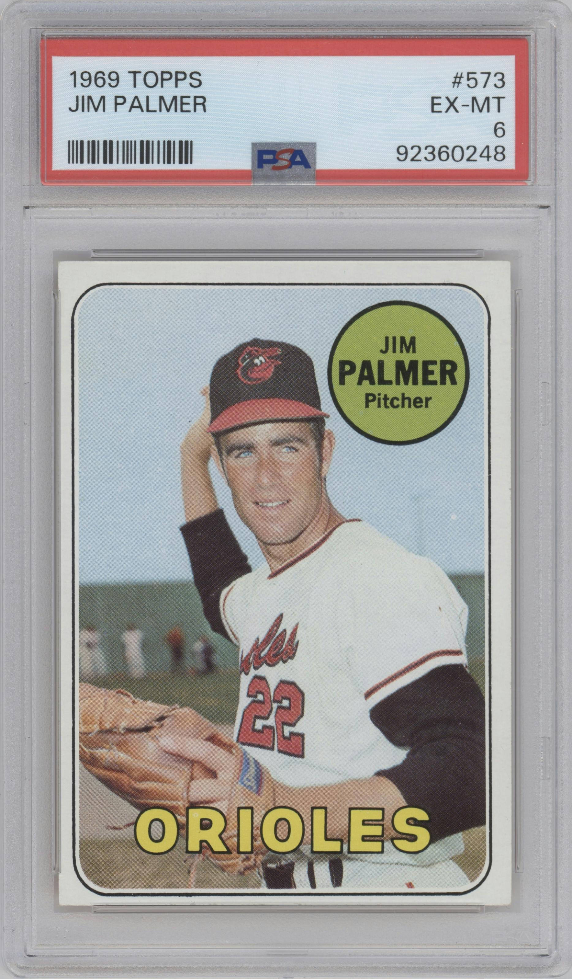 Jim Palmer from the 1969 Topps set graded by PSA and given an overall grade of 6.