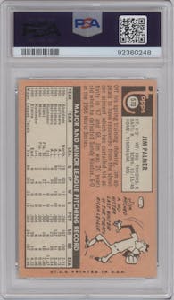 Jim Palmer from the 1969 Topps set graded by PSA and given an overall grade of 6.