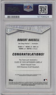 Robert Hassell from the 2020 Bowman Draft set graded by PSA and given an overall grade of 10.