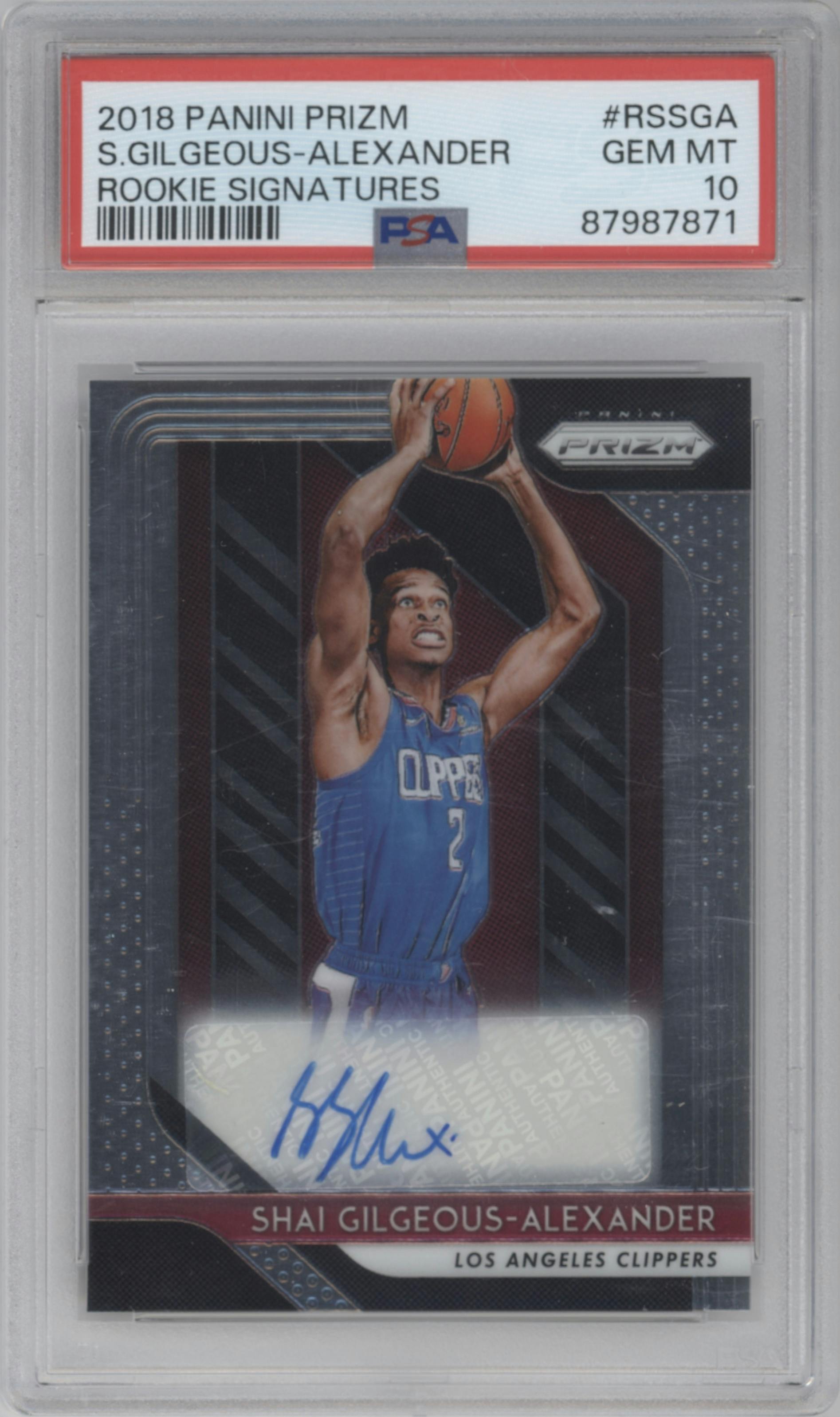 Shai Gilgeous-Alexander from the 2018-19 Panini Prizm set graded by PSA and given an overall grade of 10.