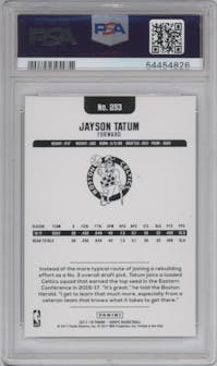 Jayson Tatum from the 2017-18 Panini NBA Hoops set graded by PSA and given an overall grade of 10.