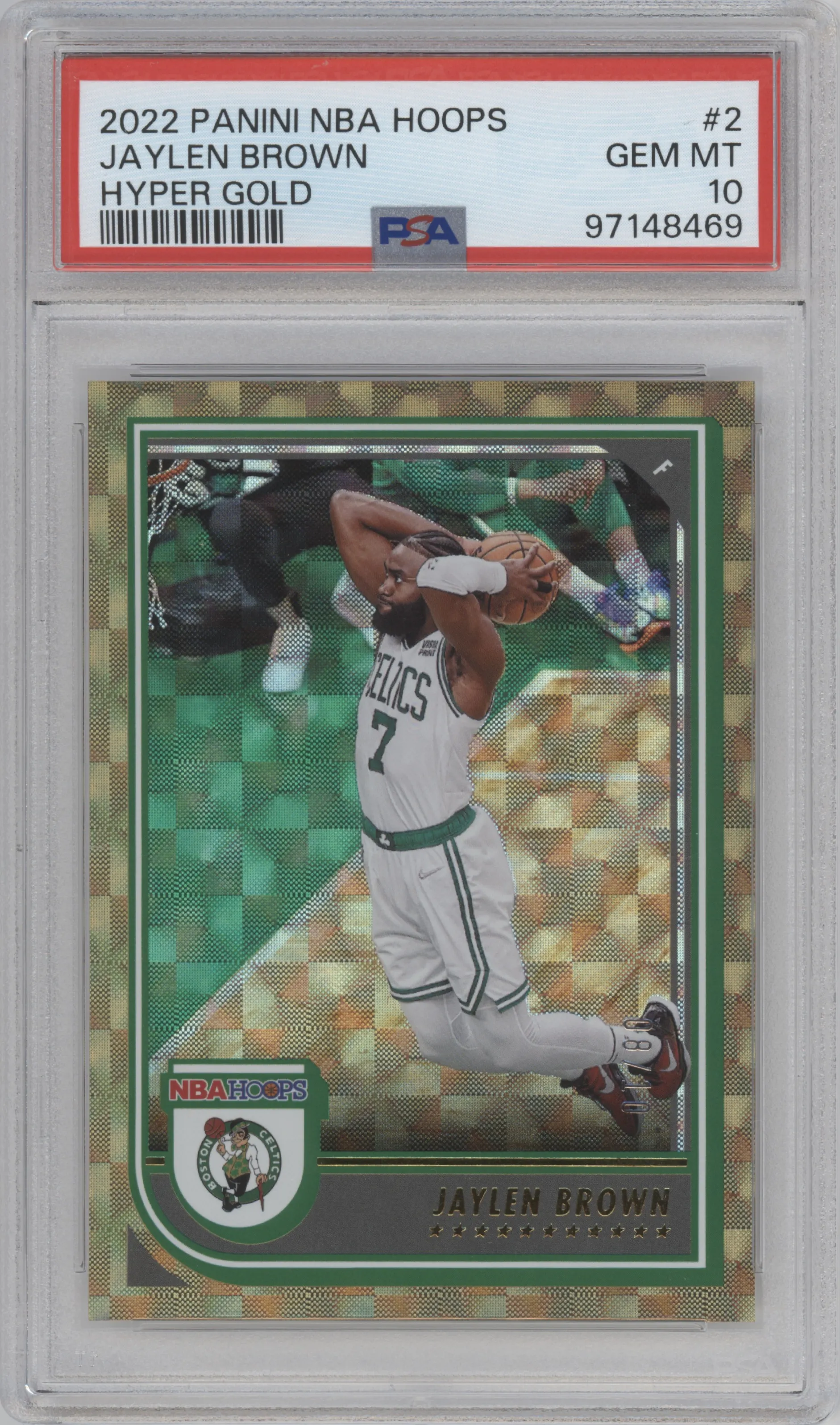 2022 Panini NBA Hoops Jaylen Brown Hyper Gold PSA 10