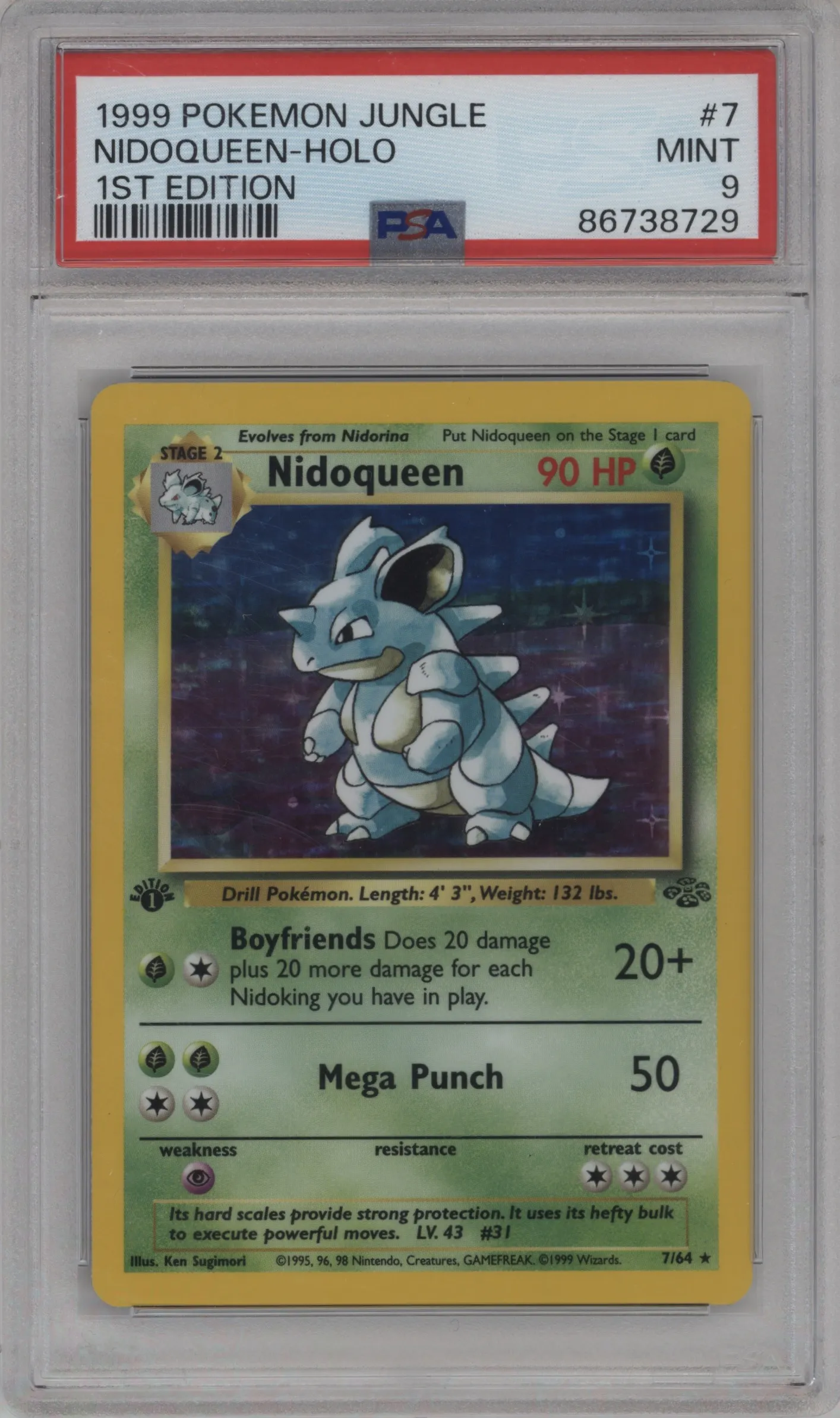 1999 Pokemon Jungle Nidoqueen #7 PSA 9