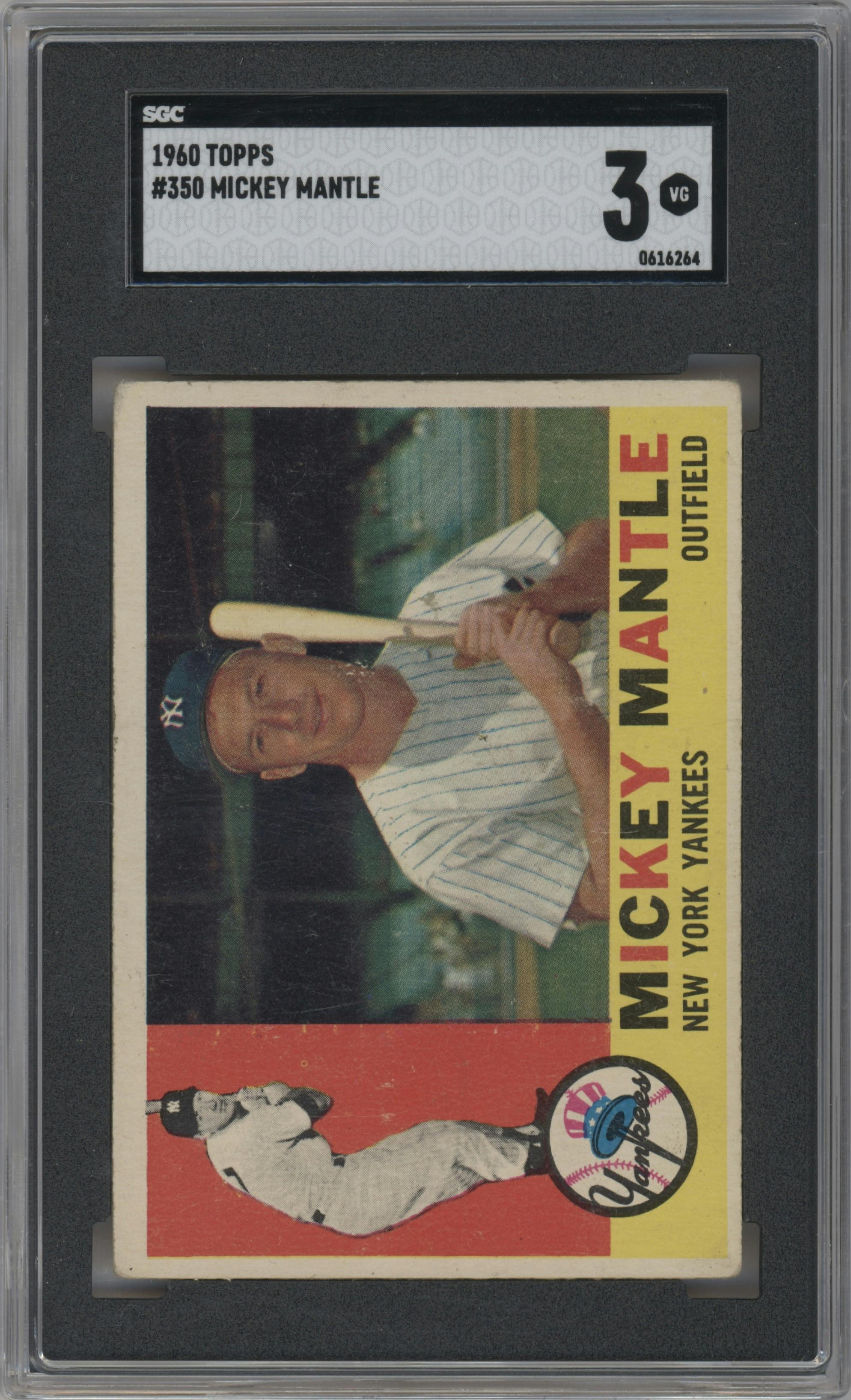 Mickey Mantle from the 1960 Topps set graded by SGC and given an overall grade of 3.