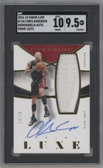 Chris Andersen from the 2014-15 Panini Luxe set featuring a Prime parallel graded by SGC and given an overall grade of 9.5.