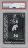 Jalen Hurts from the 2020 Panini Prizm set graded by PSA and given an overall grade of 10.