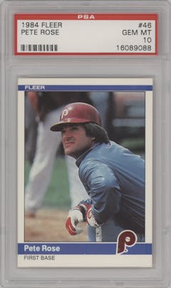 Pete Rose from the 1984 Fleer set graded by PSA and given an overall grade of 10.