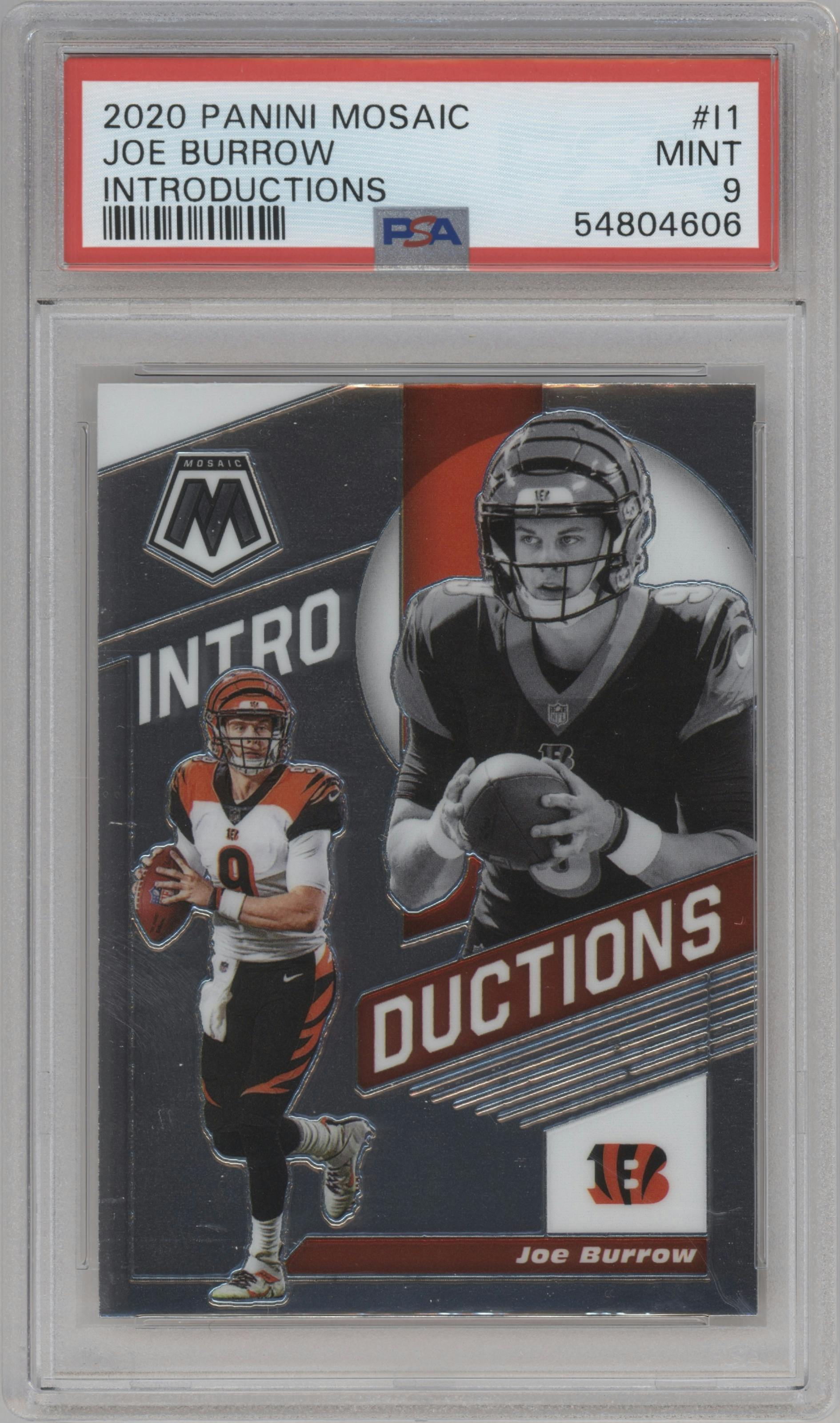 Joe Burrow from the 2020 Panini Mosaic set graded by PSA and given an overall grade of 9.