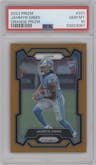 Jahmyr Gibbs from the 2023 Panini Prizm set featuring a Orange Prizm parallel graded by PSA and given an overall grade of 10.
