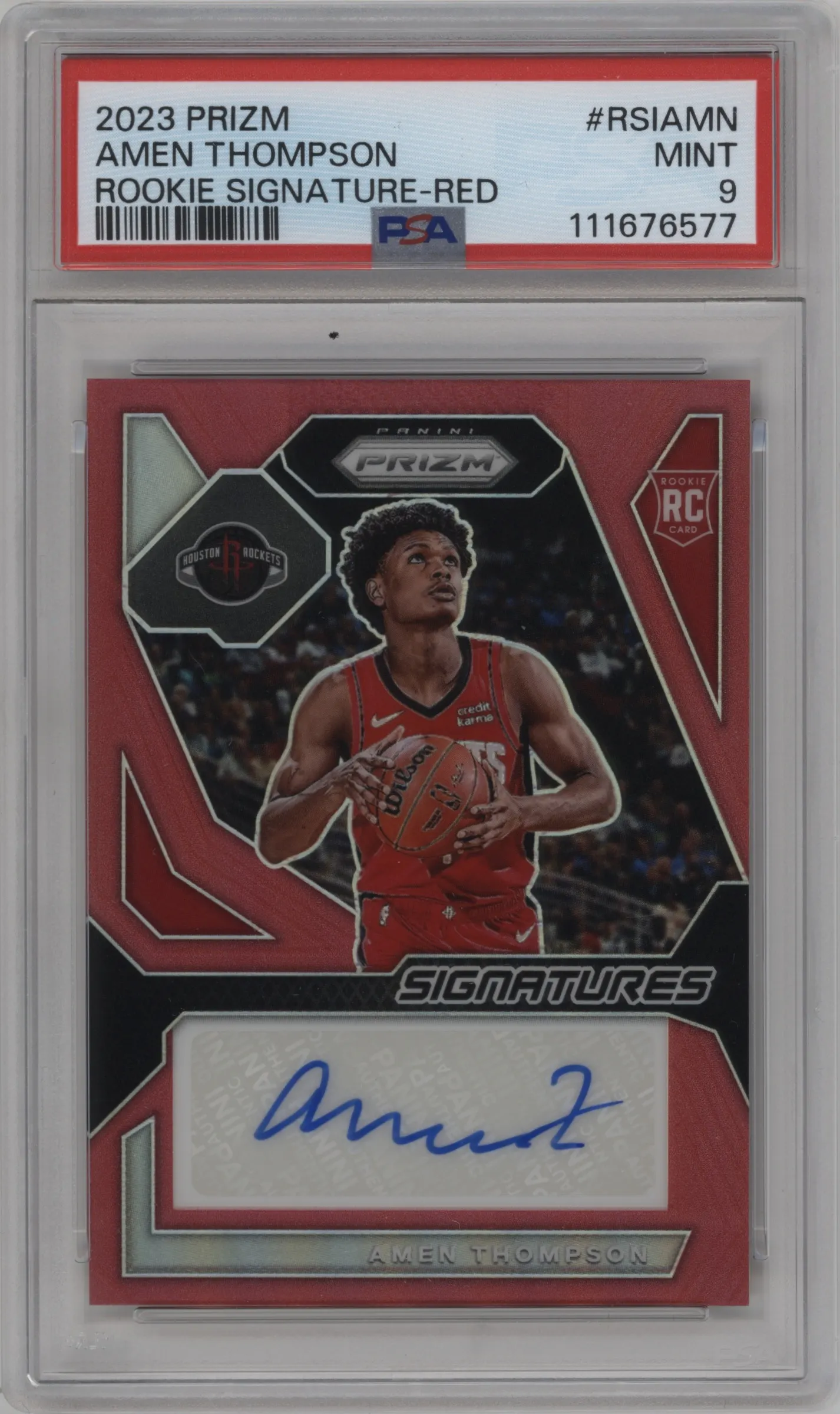 2023 Panini Prizm Rke.Sig. Amen Thompson Red #RSI-AMN PSA 9