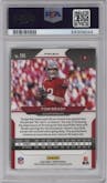 Tom Brady from the 2020 Panini Prizm set featuring a Red/White/Blue Prizm parallel graded by PSA and given an overall grade of 9.
