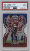 Tom Brady from the 2020 Panini Prizm set featuring a Red/White/Blue Prizm parallel graded by PSA and given an overall grade of 9.