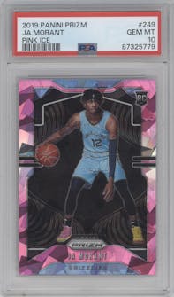 Ja Morant from the 2019-20 Panini Prizm set featuring a Pink Ice parallel graded by PSA and given an overall grade of 10.
