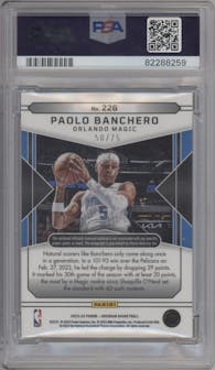 Paolo Banchero from the 2022-23 Panini Obsidian set featuring a Electric Etch Purple parallel graded by PSA and given an overall grade of 9.