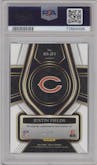 Justin Fields from the 2021 Panini Select set featuring a  Light Blue Prizm parallel graded by PSA and given an overall grade of 10.