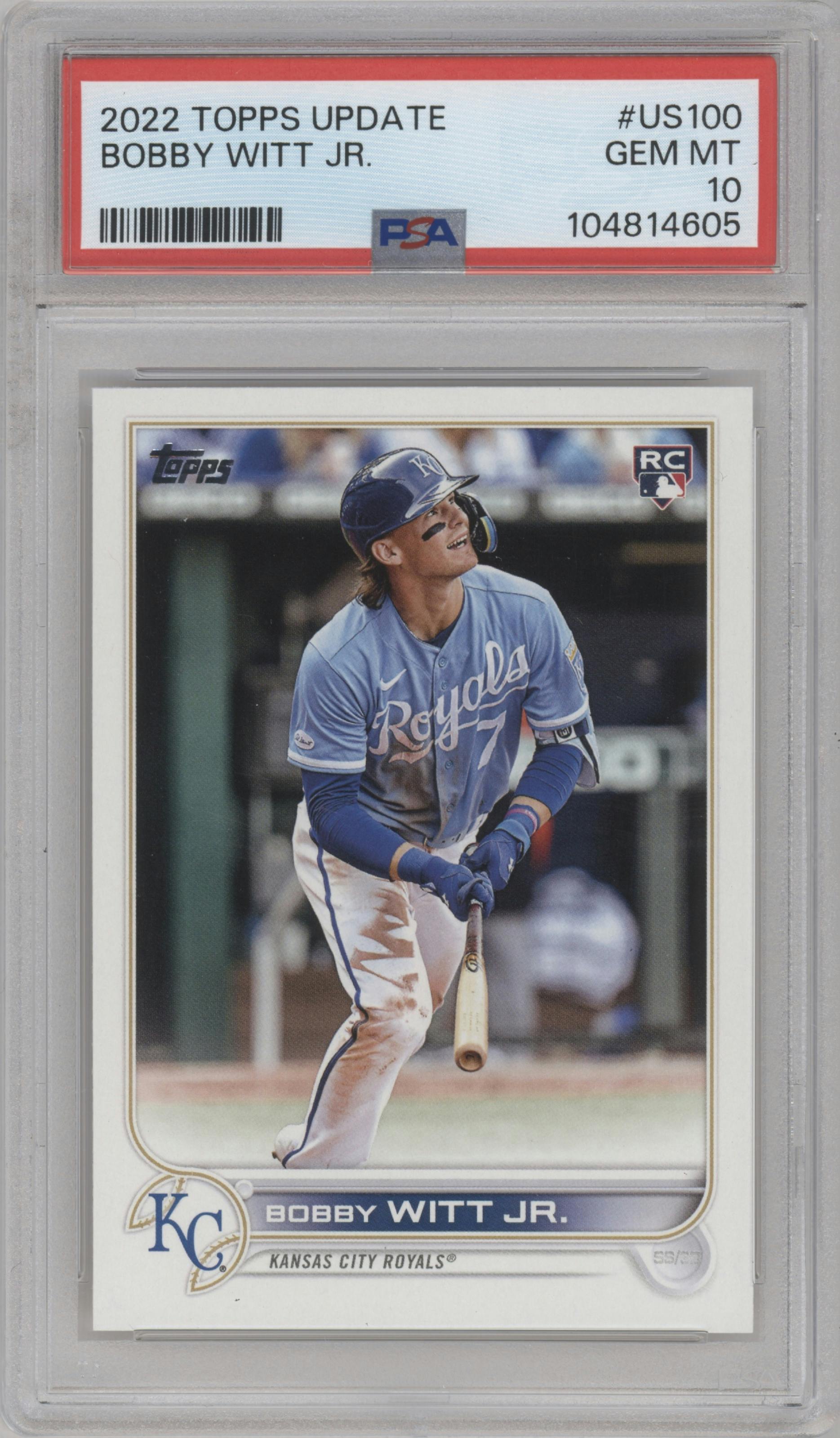 Bobby Witt Jr. from the 2022 Topps Update  set graded by PSA and given an overall grade of 10.