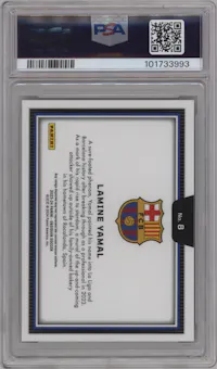 Lamine Yamal from the 2023-24 Panini Obsidian set graded by PSA and given an overall grade of 10.