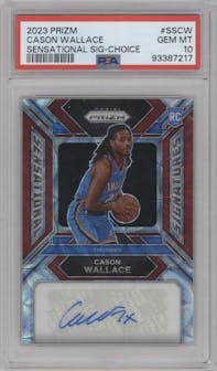 Cason Wallace from the 2023-24 Panini Prizm set featuring a Choice Prizm parallel graded by PSA and given an overall grade of 10.