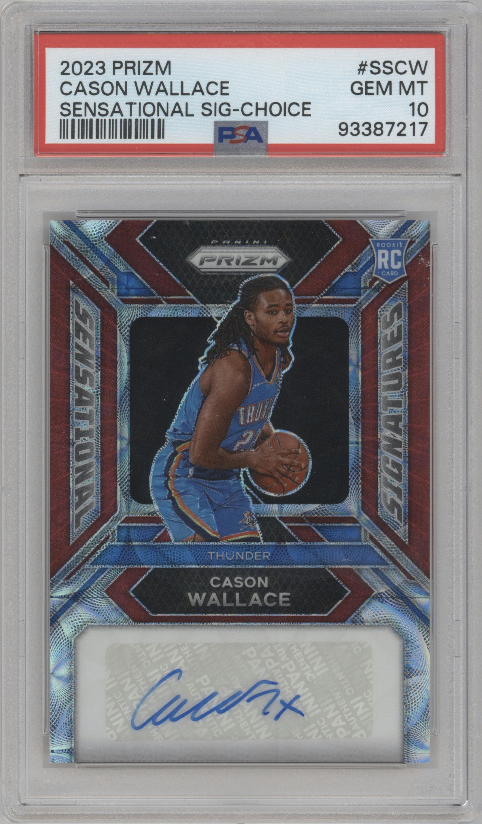 Cason Wallace from the 2023-24 Panini Prizm set featuring a Choice Prizm parallel graded by PSA and given an overall grade of 10.