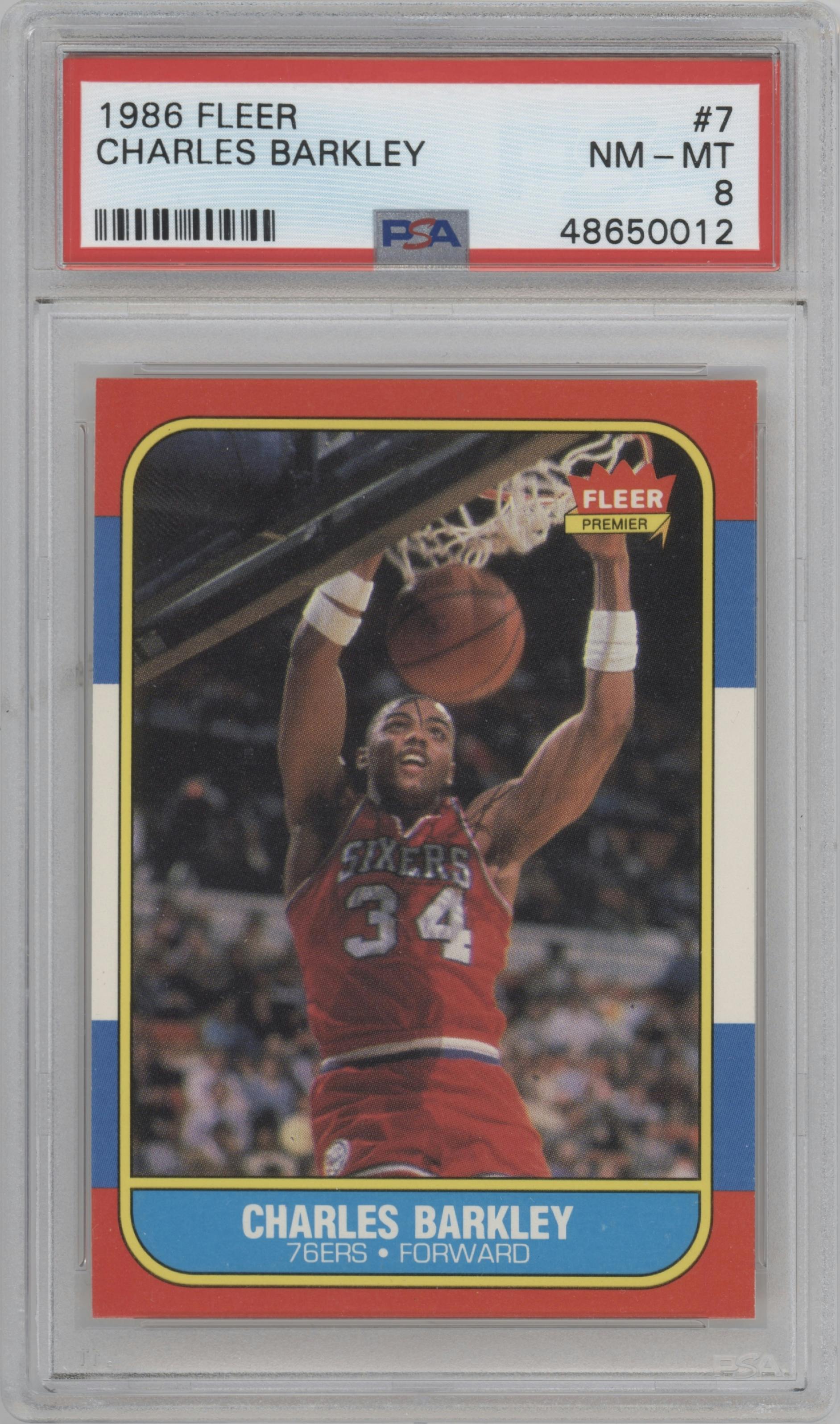 Charles Barkley from the 1986-87 Fleer set graded by PSA and given an overall grade of 8.