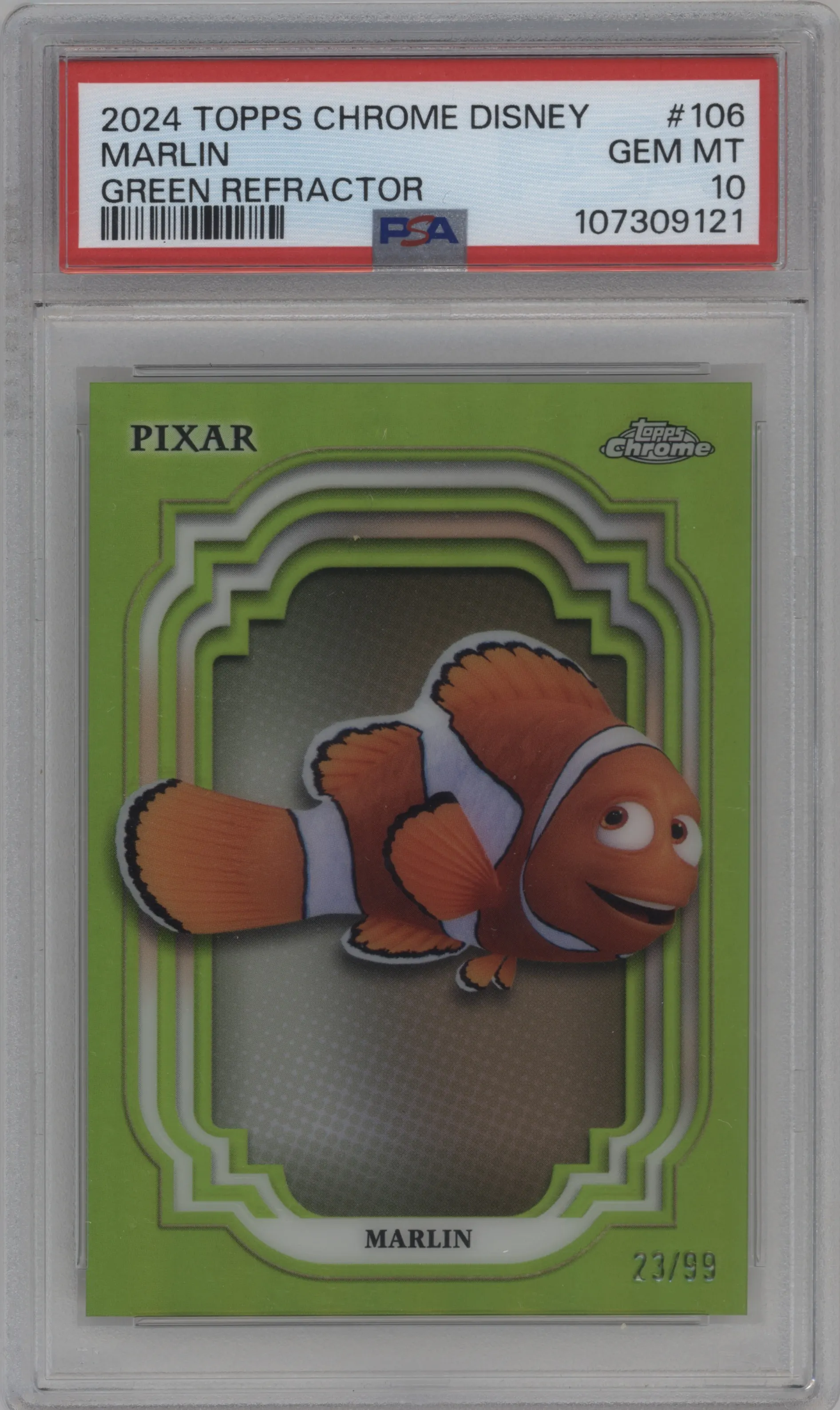 2024 Topps Chrome Disney Marlin Green Refractor #106 PSA 10