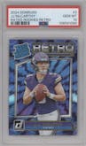 J.J. McCarthy from the 2024 Donruss set graded by PSA and given an overall grade of 10.