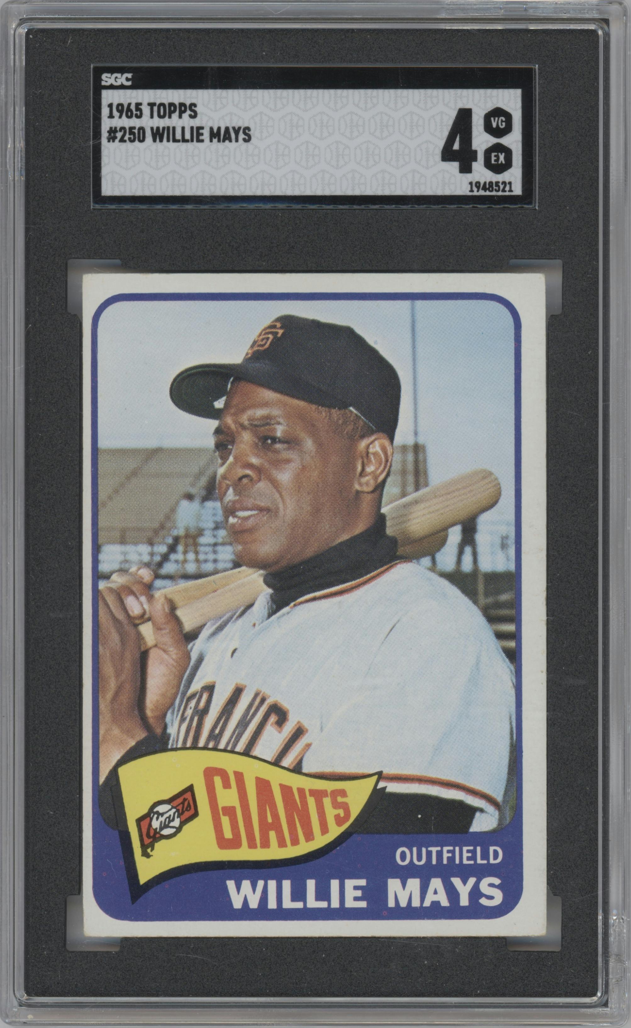 Willie Mays from the 1965 Topps set graded by SGC and given an overall grade of 4.