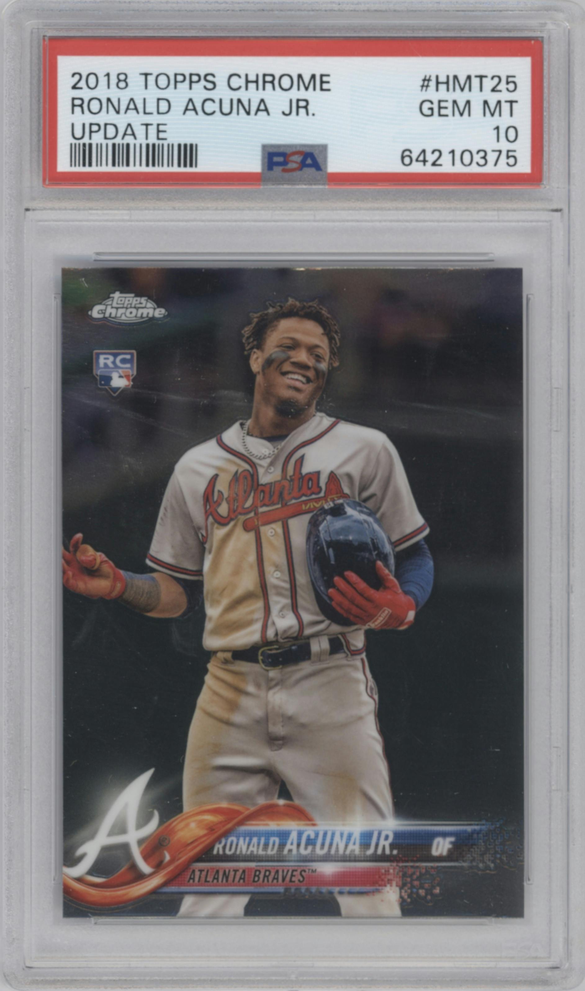 Ronald Acuna Jr. from the 2018 Topps Chrome Update  set graded by PSA and given an overall grade of 10.