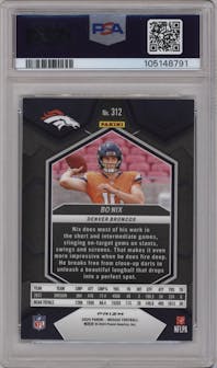 Bo Nix from the 2024 Panini Mosaic set featuring a Reactive Blue parallel graded by PSA and given an overall grade of 9.