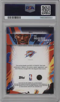 Shai Gilgeous-Alexander from the 2025-26 Topps Chrome set graded by PSA and given an overall grade of 10.