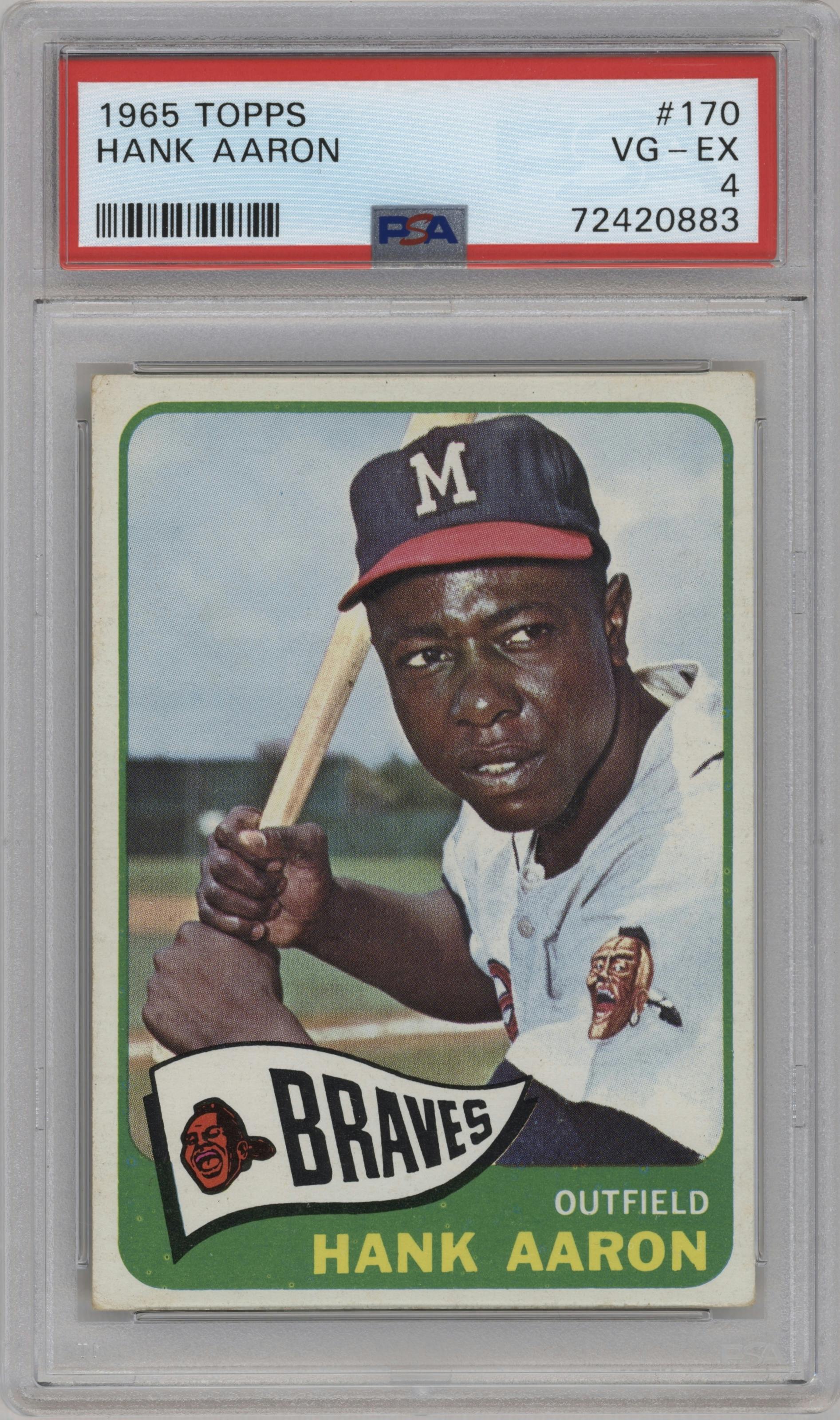 Hank Aaron from the 1965 Topps set graded by PSA and given an overall grade of 4.