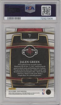 Jalen Green from the 2021-22 Panini Select set featuring a Disco parallel graded by PSA and given an overall grade of 10.