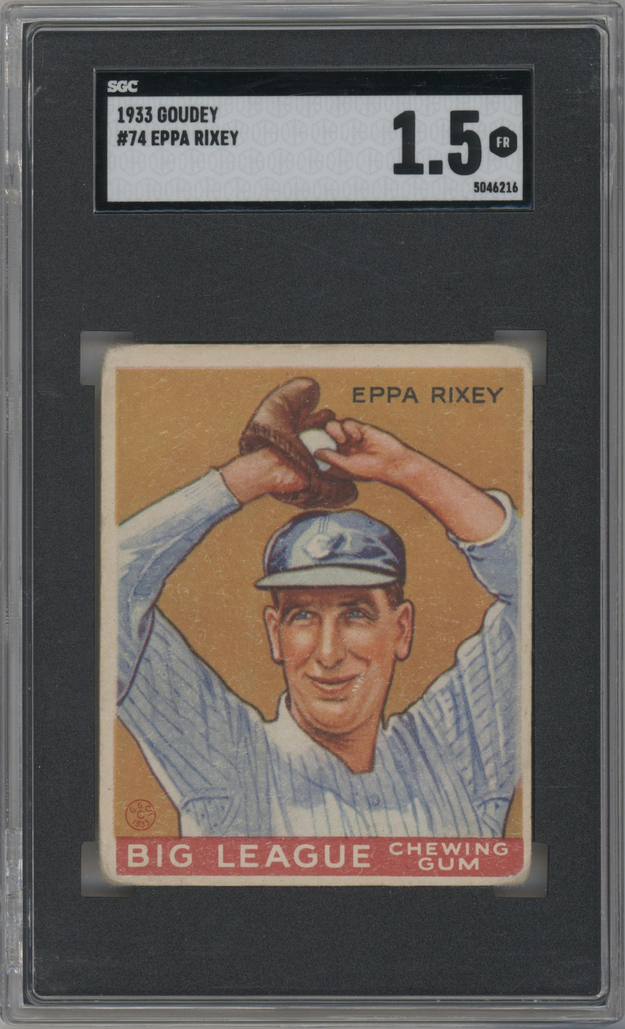 Eppa Rixey from the 1933 Goudey set graded by SGC and given an overall grade of 1.5.