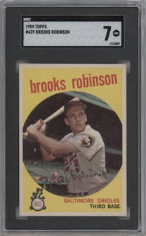 Brooks Robinson from the 1959 Topps set graded by SGC and given an overall grade of 7.
