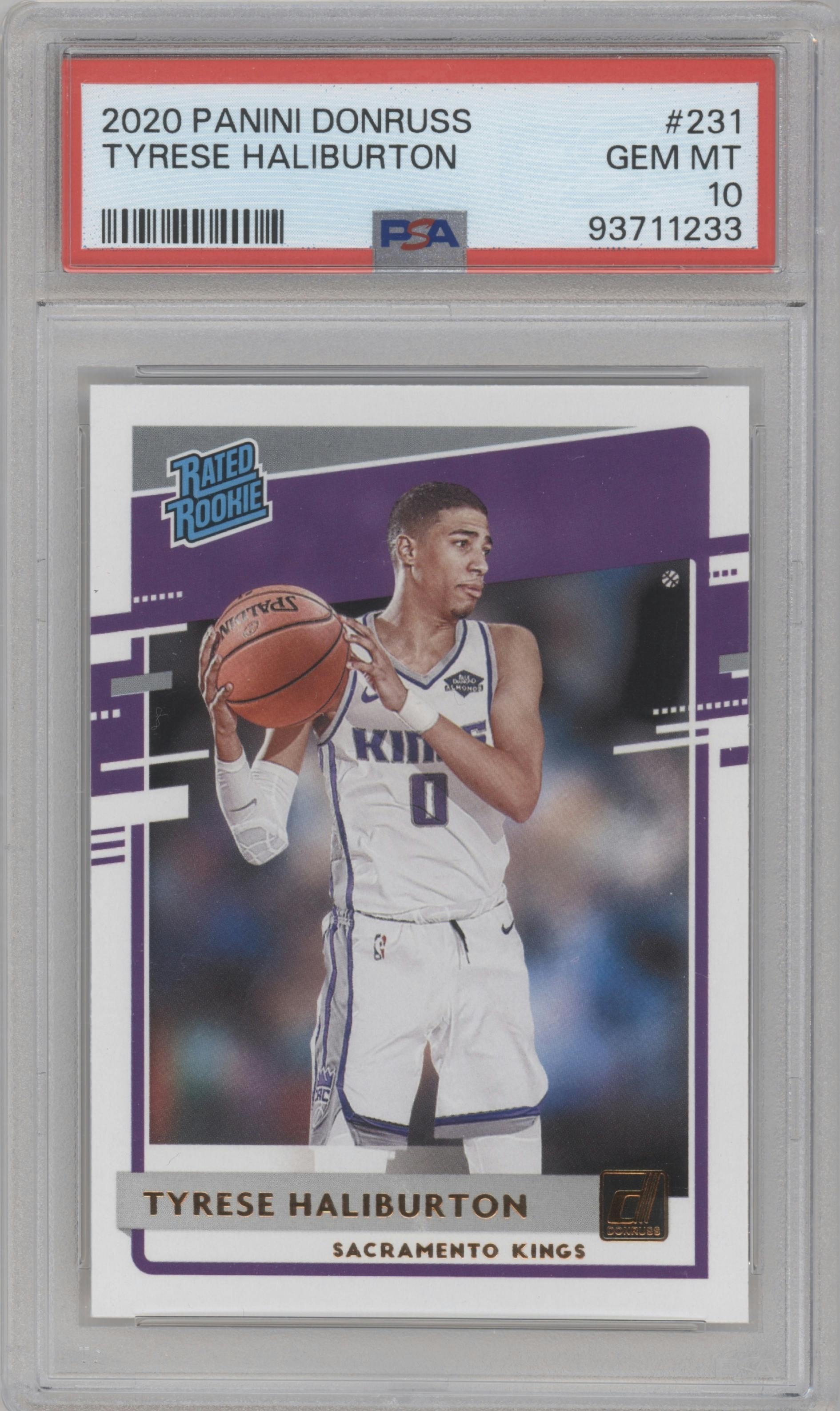 Tyrese Haliburton from the 2020-21 Panini Donruss set graded by PSA and given an overall grade of 10.