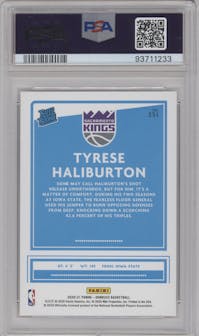 Tyrese Haliburton from the 2020-21 Panini Donruss set graded by PSA and given an overall grade of 10.