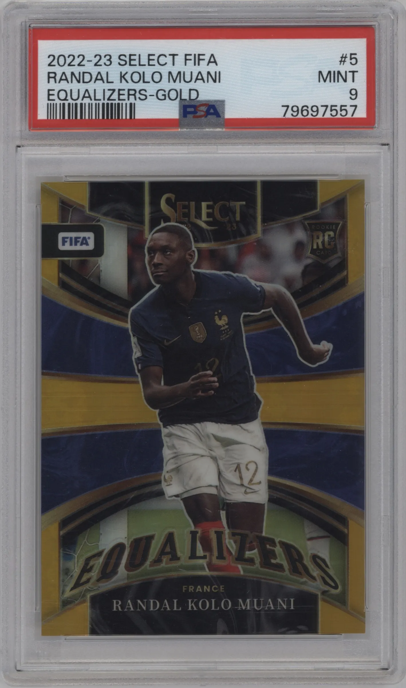 2022 Panini Select FIFA Equalizers Randal Kolo Muani Gold #5 PSA 9