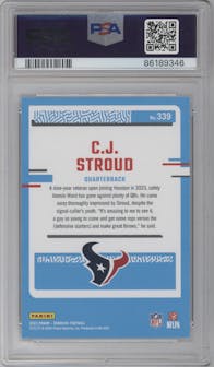C.J. Stroud from the 2023 Panini Donruss set graded by PSA and given an overall grade of 10.