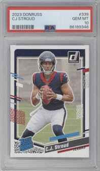 C.J. Stroud from the 2023 Panini Donruss set graded by PSA and given an overall grade of 10.
