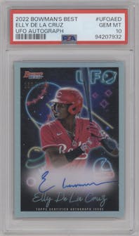Elly De La Cruz from the 2022 Bowman’s Best   set graded by PSA and given an overall grade of 10.