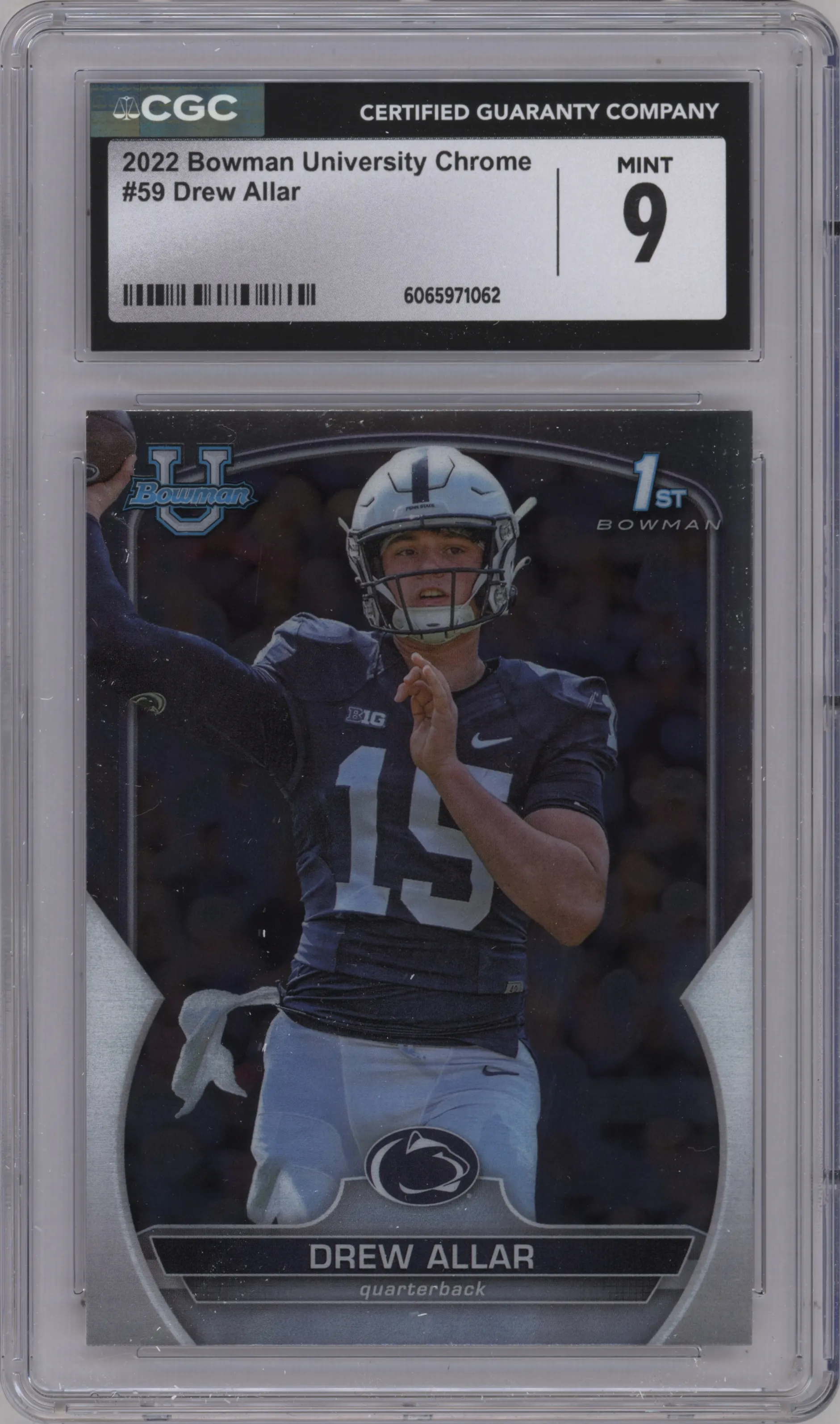2022 Bowman University Chrome Drew Allar #59 CGC 9