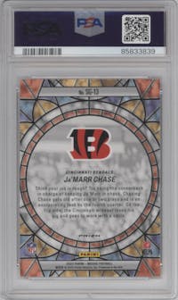 Ja'Marr Chase from the 2023 Panini Mosaic set graded by PSA and given an overall grade of 10.