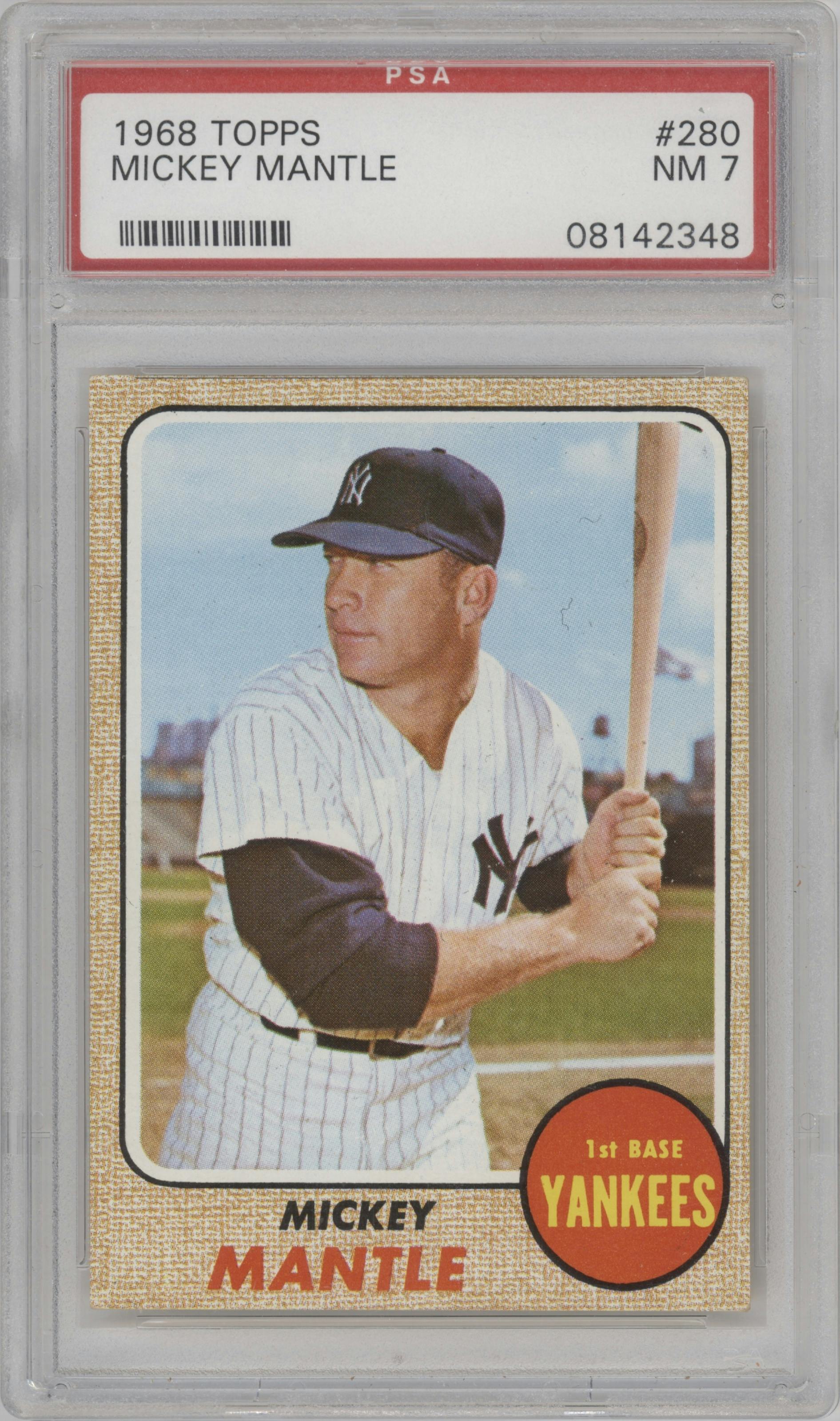 Mickey Mantle  from the 1968 Topps set graded by PSA and given an overall grade of 7.