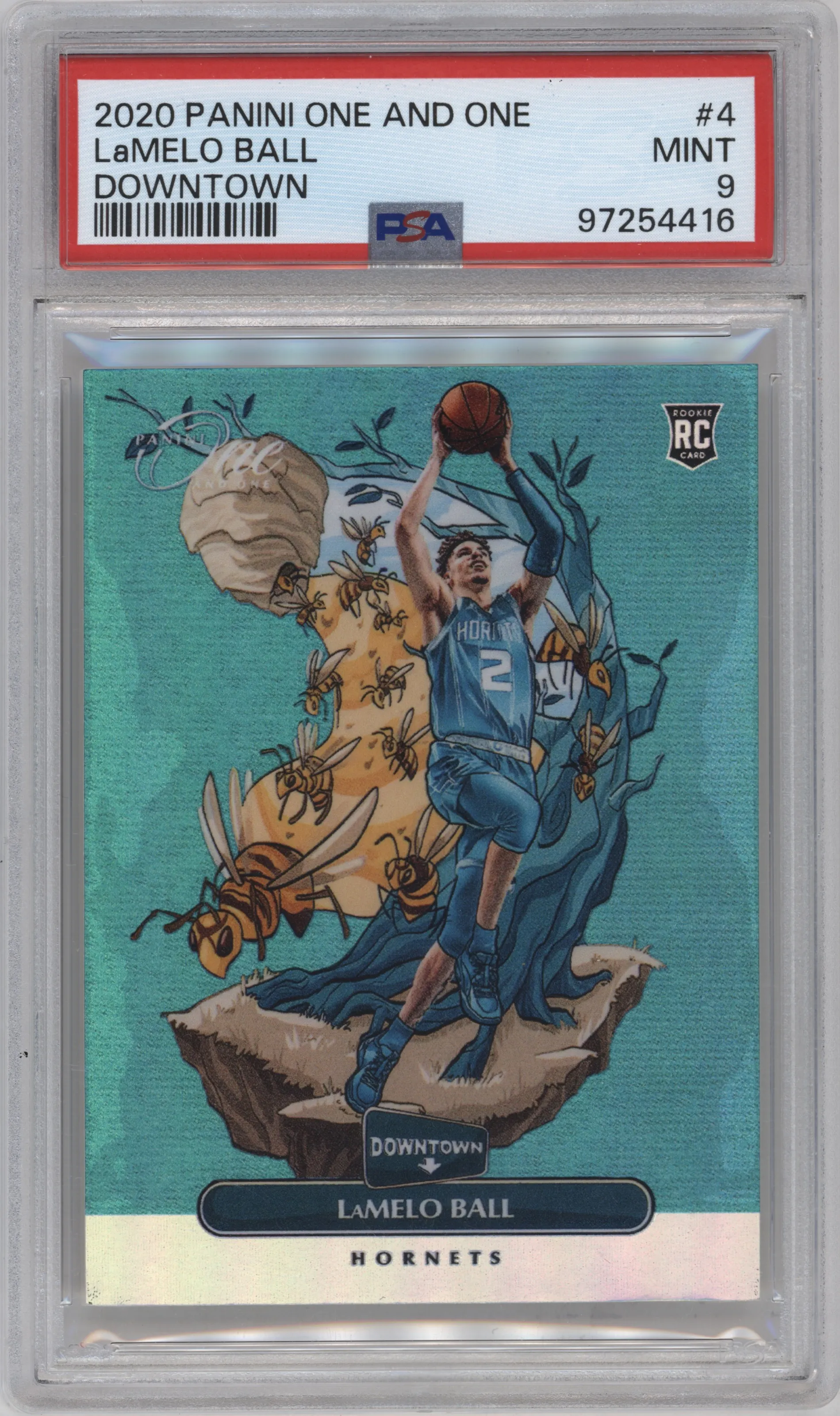 LaMelo Ball from the 2020-21 Panini One and One set graded by PSA and given an overall grade of 9.