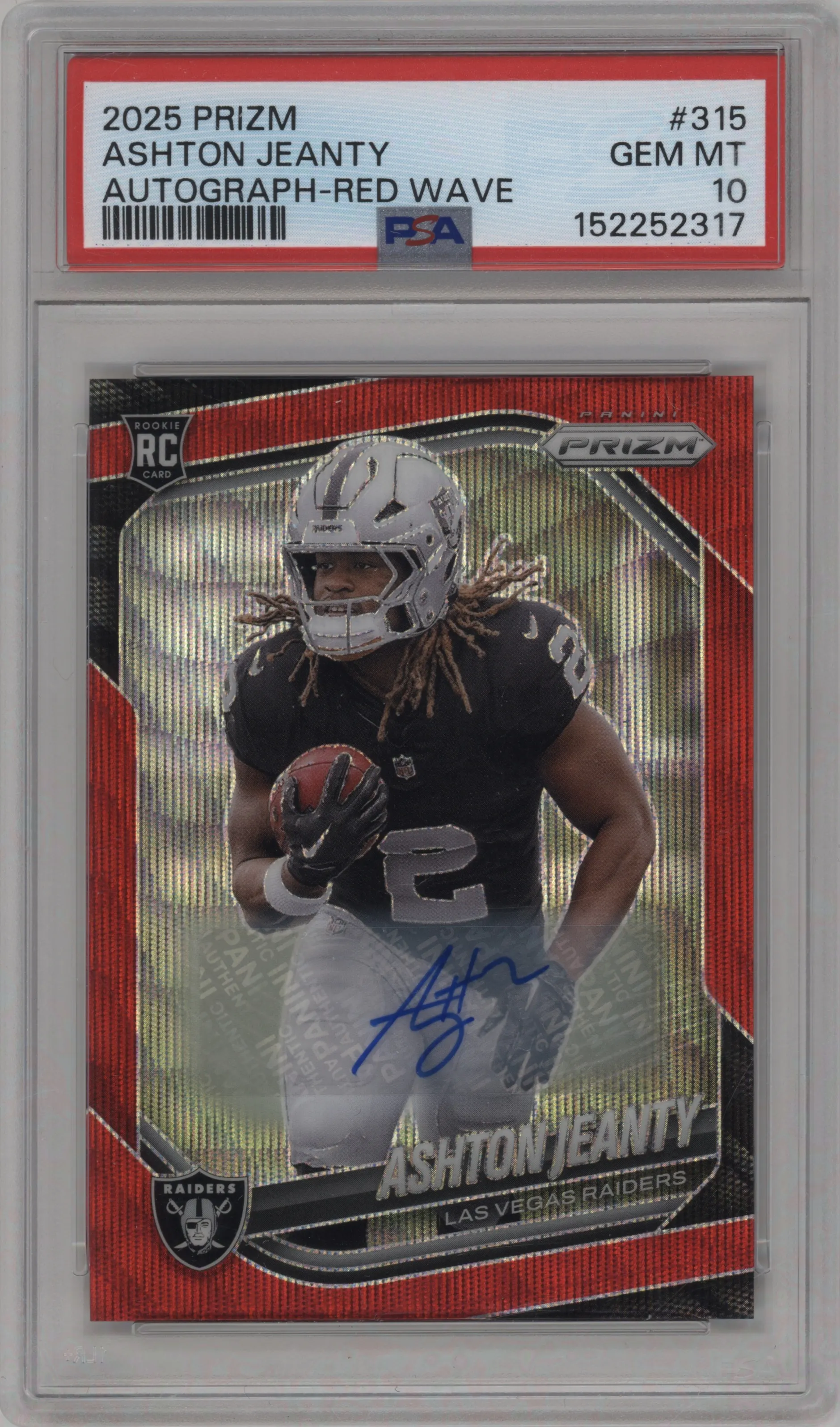 2025 Panini Prizm Rke.Auto Ashton Jeanty Red Wave Prizm #315 PSA 10